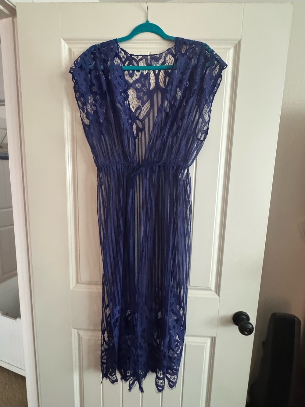 Women's Navy Lace Fringe cover-up